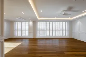 우드블라인드로 완성한 68평 클래식 거실 시공